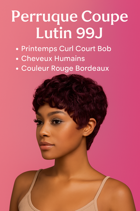 Perruque Coupe Lutin 99J – Bob Court Bouclé en Cheveux Humains